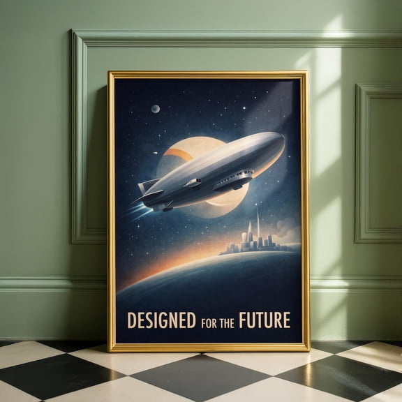 Retro Futuristic Zeppelin Mid Century Sci Fi Poster Unframed Paper Print