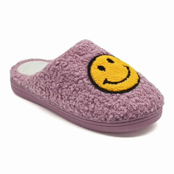 Retro Fuzzy Smile Face Slippers for Women Men Soft Warm Plush Happy House Slides Indoor Outdoor Comfy Non Slip Cushion Furry Shoes