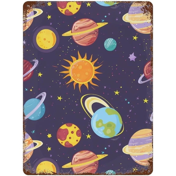 Retro Galaxy Starry Sky Planet Novelty Art Tin Sign, Backyard Cafe Wall Decor Poster, 8 x 12 Inch