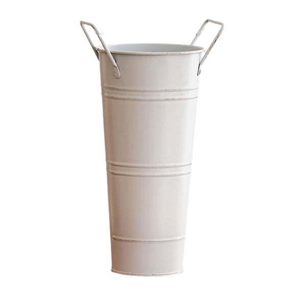 Retro Galvanized Metal Vases Farmhouse French Flower Bucket Vases with Handle Rustics Tin Flower Holder for Cut Plant