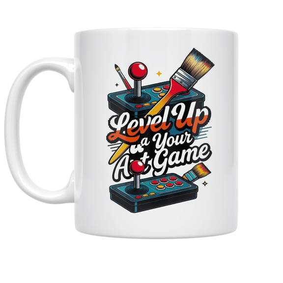 Retro Game Art Joysticks and Paintbrushes - Gamer Dad - 11 oz Ceramic Coffee Mug