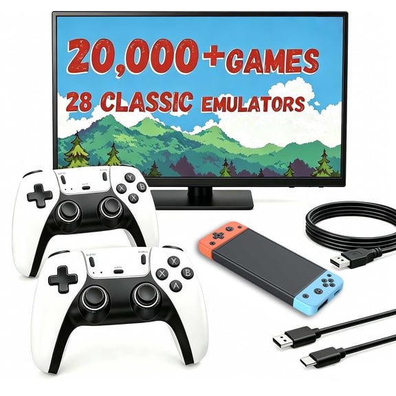 Game Console with 4K HDMI, 20,000+ Classic Game, Dual 2.4G Wireless Controllers, Plug and Play Video Game Console with 64GB Storage
