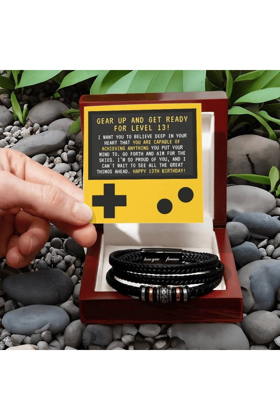 Retro Game Controller Happy 13th Birthday Gift For Teen Boy Braided Vegan Leather Men Bracelet