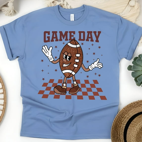 Retro Game Day Shirt | Cute Football Character Graphic Tee, CarolinaBlue, Size 2XL
