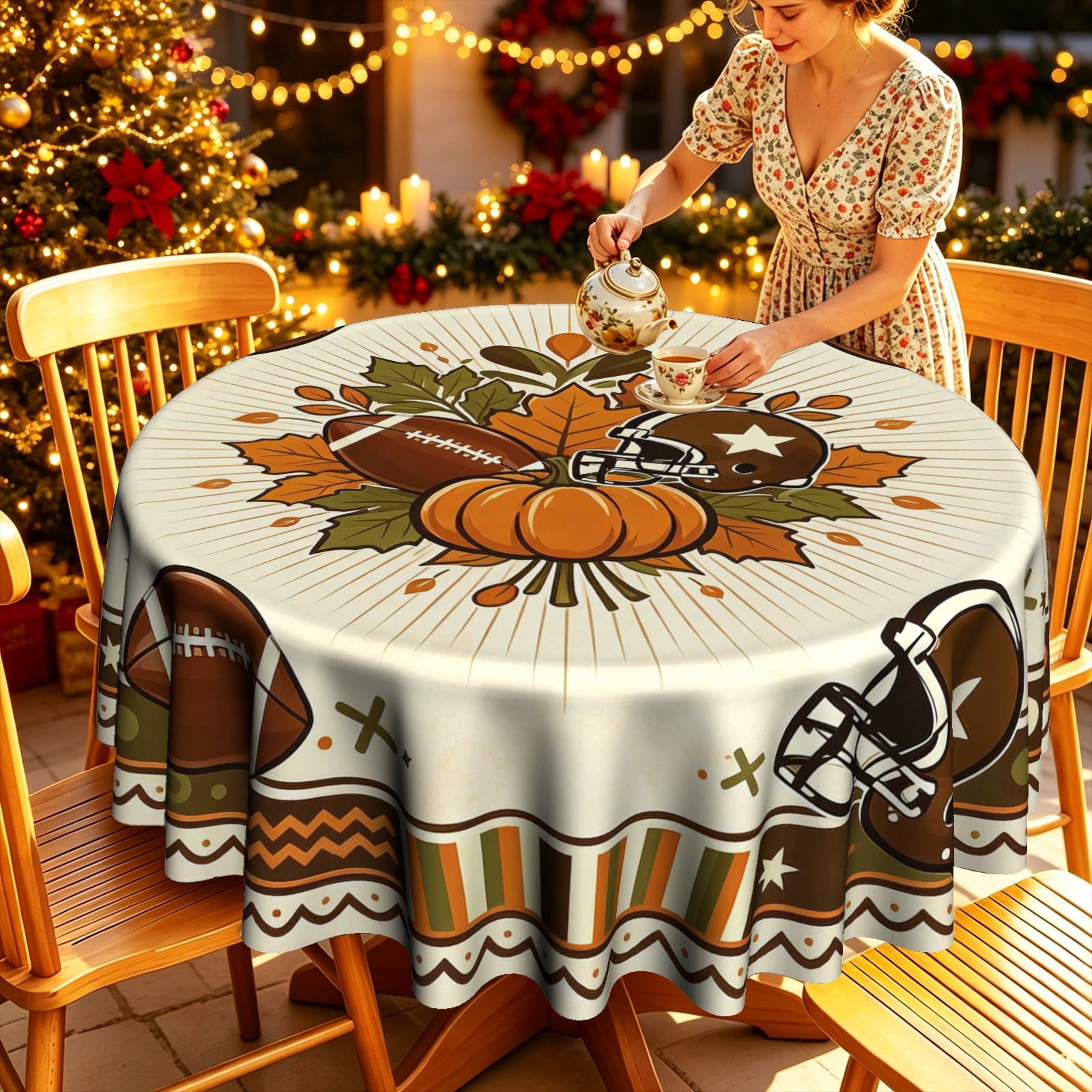 Retro Game Day Vintage Geometric Pattern Polyester Round Tablecloth ...