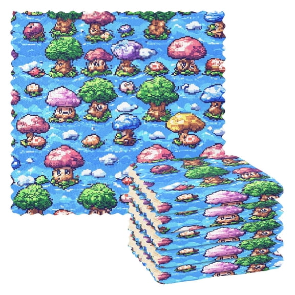Retro Game Pattern 6 Pack Kitchen Cleaning Cloths 11'' x 11'', Super Absorbent, Soft Double Layer Plush for Dish and Surface Cleaning