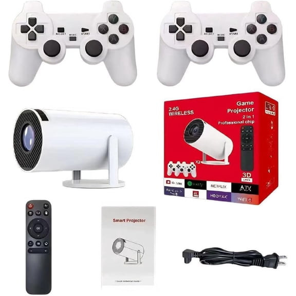 Retro Game Projector 2-in-1 Console, 4K HD with Built-in Retro Games, Smart TV for Indoor & Outdoor, Kid-Friendly