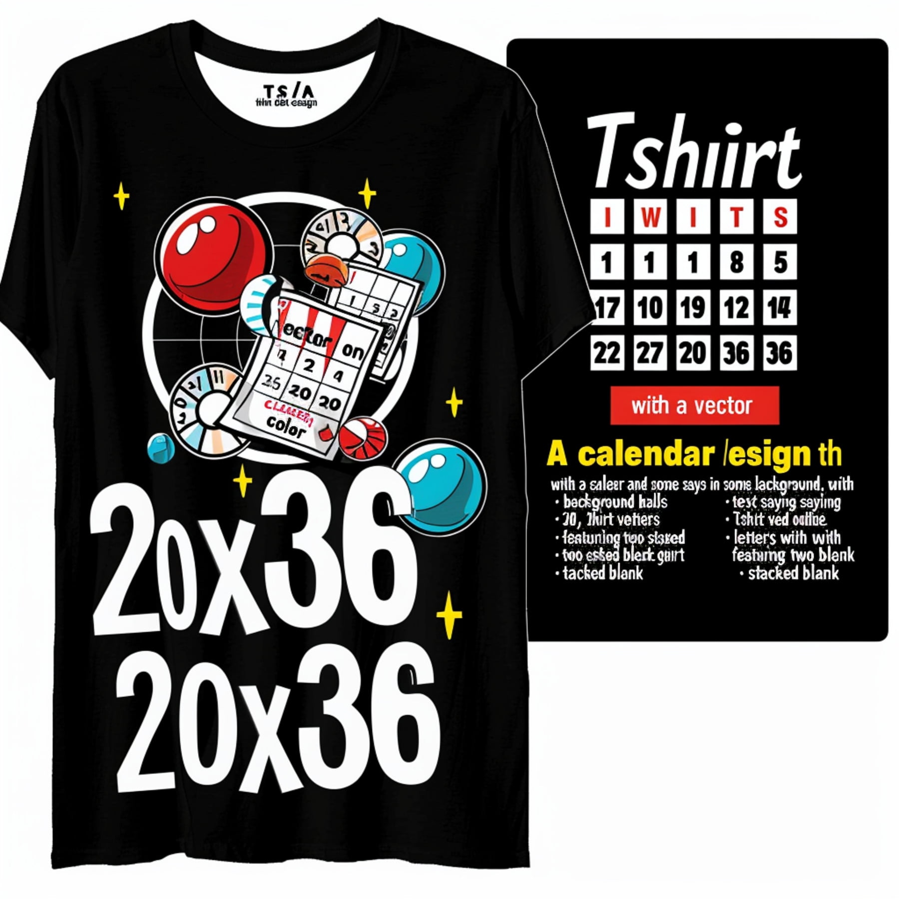 Retro Game Show Theme Black Tshirt Calendar Lotto Balls Design 