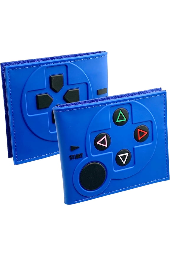 Retro Gamepad-Inspired Boys Wallet - Silicone Surface Material with Classic Game Gamepad Design, Multiple Card Slots and Coin Pocket - Video Game Kids Wallet in Blue (#2) -1 PACK