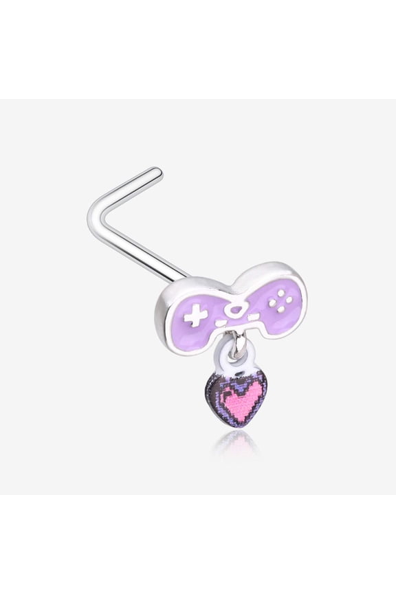 Retro Gamer Controller 8-Bit Pixel Heart Dangle L-Shaped Nose Ring