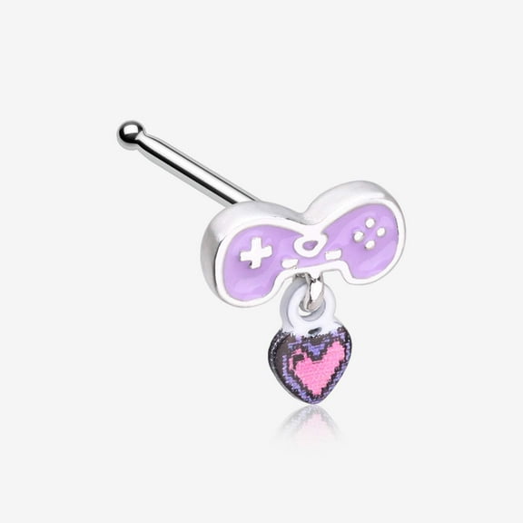 Retro Gamer Controller 8-Bit Pixel Heart Dangle Nose Stud Ring