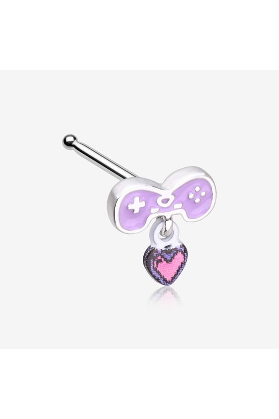 Retro Gamer Controller 8-Bit Pixel Heart Dangle Nose Stud Ring