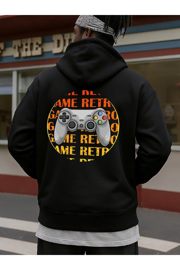 Retro Gamer Hoodie graphic hoodies game mens machine washable black Casual Solid Basic Hooded Sweatshirt Streetwear For Winter Fall, As Gifts vintage fun funny Casual Unisex hoodie