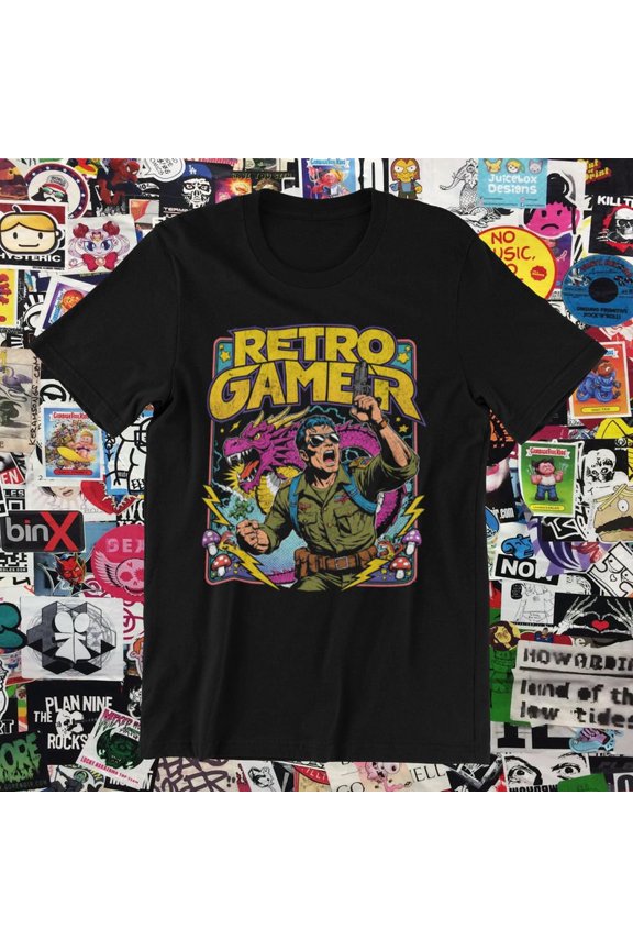 Retro Gamer T-shirt, 90s Video Game Dragon Warrior Tee, Arcade Gaming Gift, Vintage Gaming Art, Nostalgic Gamer Clothing, Oldschool Style