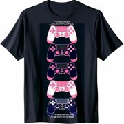 Retro Gamer's Dream: Pink and Blue Video Game Controllers on Black TShirt High Detail Vector Illustration Stand Out in Style
