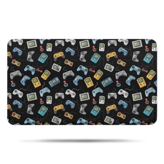 Retro Games Devices Black Pattern Bathroom Rugs Mat,Non Slip Microfiber Bathroom Rug,Rubber Backing,Soft Bathroom Mats for Bathroom Floor,Tub and Shower,17x30in(43x75cm)