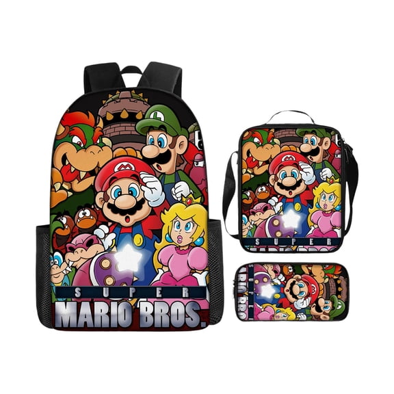 Retro Gaming 3-Piece Backpack Set - Classic Princess Graphic Laptop Bookbag with Matching Crossbody Bag & Pouch for Teens, Travel & Daily Commute(Age 6+)