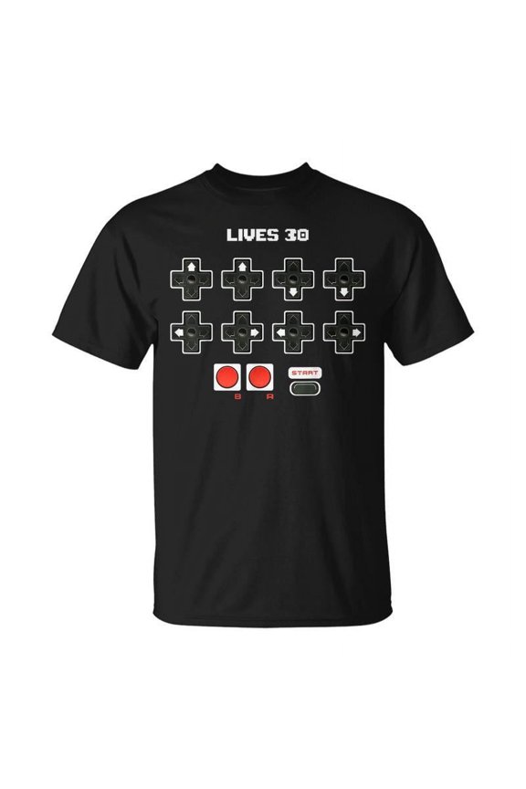 Retro Gaming Cheat Code Graphic T-Shirt - Funny 8-Bit Video Game Controller Lives 30 Tee for Men Women - Classic Nostalgic Gamer Apparel Black