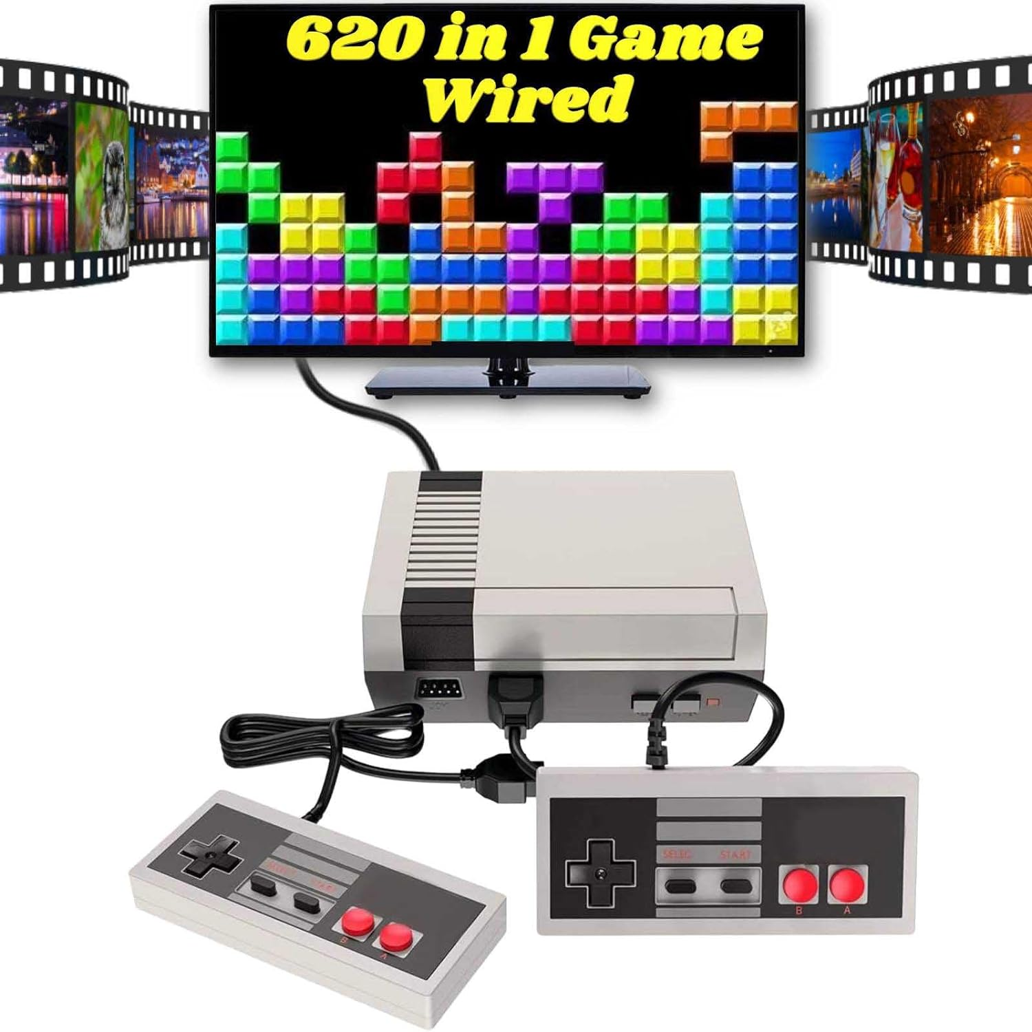 Retro Gaming Console with 620 Built-in Classic Games, 8-Bit Video Game