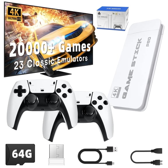 Retro Gaming Console Pro, Retro Game Stick with 4K HDMI, Classic Video Games with 20,000+ Games and 23 Emulators, Upgraded Dual 2.4G Wireless Controllers 64GB