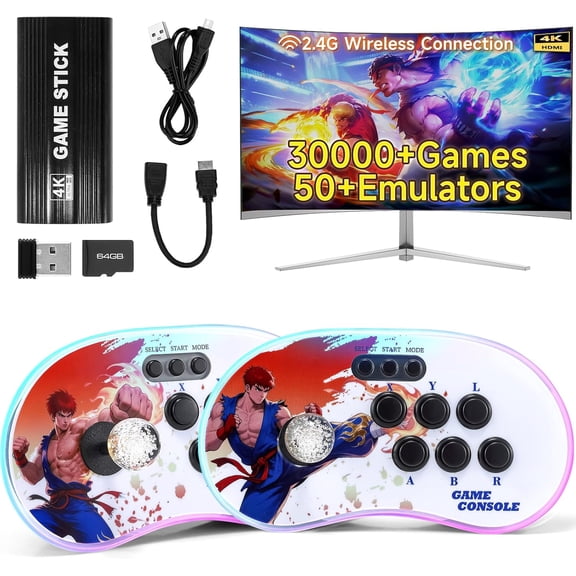 Retro Gaming Console, Wireless Controller Support, Classic Game Collection, Dual 3d Joysticks, Plug-and-play Setup, 4k Hdmi Output, High-definition Tv Compatibility, Nostalgic
