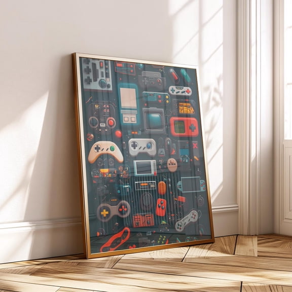Retro Gaming Controller Vintage Arcade Colorful Nerd Art