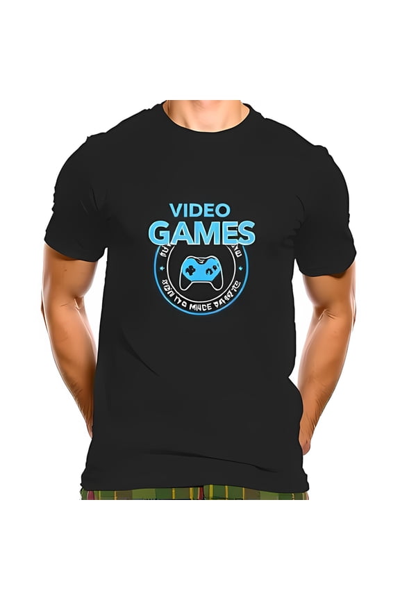 Retro Gaming Graphic Tee - Black Cotton Short Sleeve T-Shirt with " VIDEO GAMES " Print & Controller Design - Fun Casual Wear for Gamers
