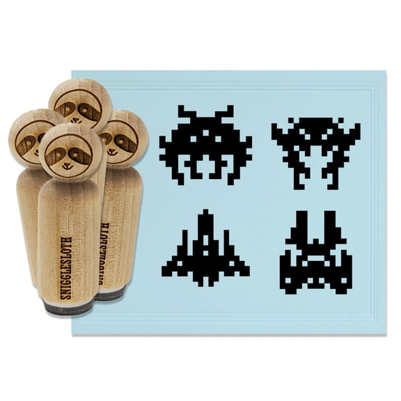 Retro Gaming Invaders Aliens from Space Rocket Ship Rubber Stamp Set for Scrapbooking Crafting Stamping - Mini 1/2 Inch