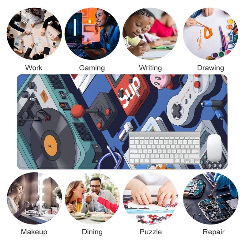 Retro Gaming Mouse Pad 31.5 x 11.82 Inches with Arcade and Dragon Ball Design for Office and Home Use