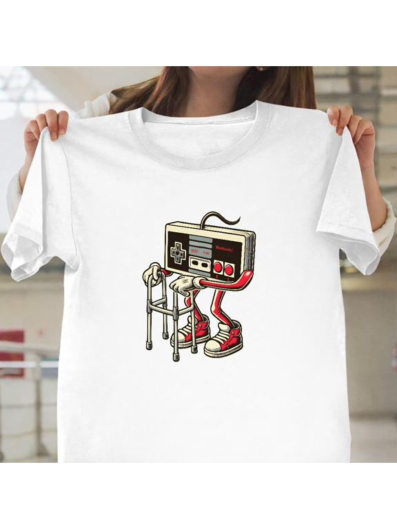 Retro Gaming Pattern Old Video Game Console Theme Unisex T-Shirt, up to size 3XL.