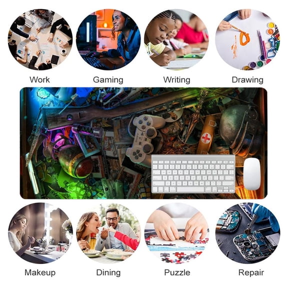 Retro Gaming and Military Theme Mouse Pad 31.5 x 11.82 Inches Rubber Desk Mat for Office, Gaming, Travel