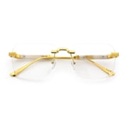 Retro Gangster Rapper Luxury Clear Lens Rimless Rectangle Fashion Eyeglasses Gold Beige