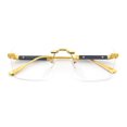thumbnail image 1 of Retro Gangster Rapper Luxury Clear Lens Rimless Rectangle Fashion Eyeglasses Gold Black, 1 of 8