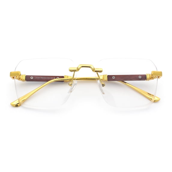 Retro Gangster Rapper Luxury Clear Lens Rimless Rectangle Fashion Eyeglasses Gold Brown