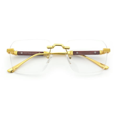Retro Gangster Rapper Luxury Clear Lens Rimless Rectangle Fashion Eyeglasses Gold Brown