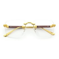 Retro Gangster Rapper Luxury Clear Lens Rimless Rectangle Fashion Eyeglasses Gold Brown