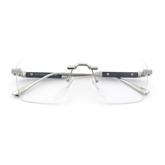 Retro Gangster Rapper Luxury Clear Lens Rimless Rectangle Fashion Eyeglasses Silver Black