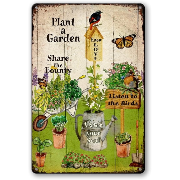 Retro Garden Metal Sign Outdoor Decor, Funny Courtyard Wall Art, Rustic Fence Decoration, 8 x 12 Inch