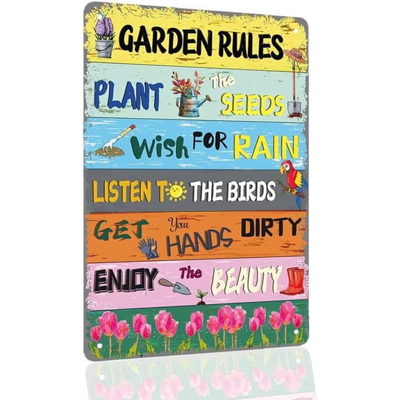 Retro Garden Rules Metal Sign 8x12 Inch Outdoor Patio Porch Backyard Decor