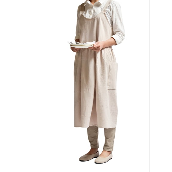 Women’s Gardening Apron, Retro Cross Back Pinafore Dress with Two Pockets, Cotton/Linen Blend, Cute Design for Cooking, Baking, Crafting, and Floral Arrangement