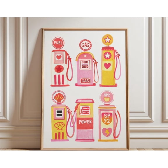 Retro Gas Pump Wall Art Print, Unframed Paper Poster 8x10in