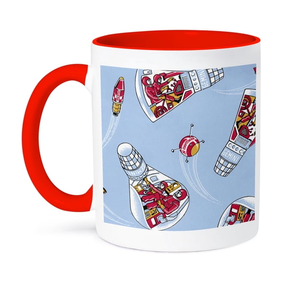 3dRose, Retro Gemini Space Capsule, 11oz Two-Tone Red Mug