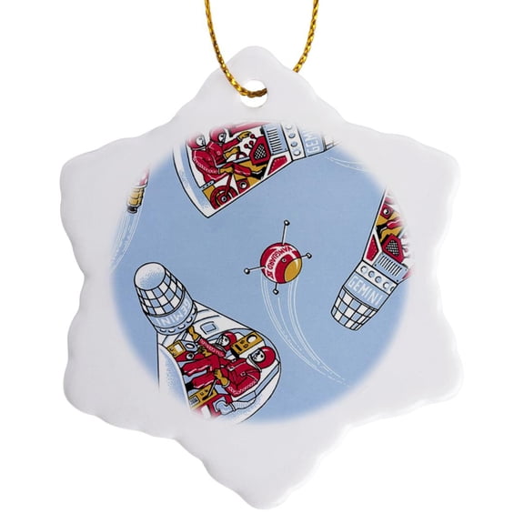 Retro Gemini Space Capsule, 3 inch Snowflake Porcelain Ornament