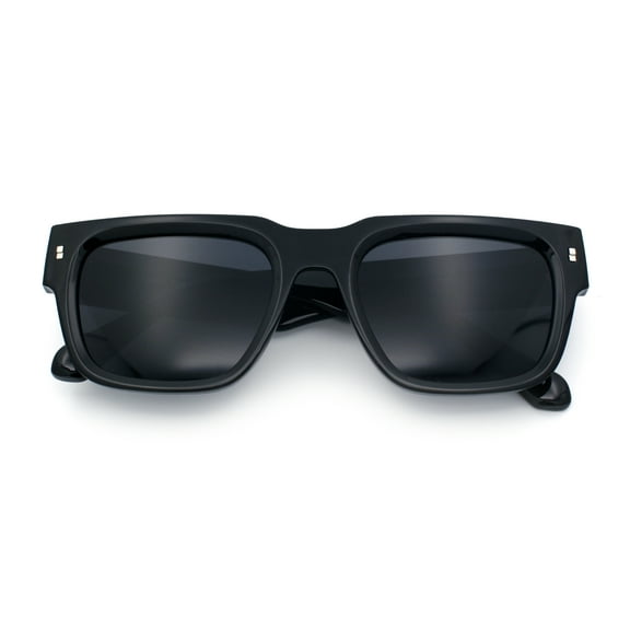 Retro Gentlemanly Hipster Thick Horn Rim Rectangular Sunglasses Shiny Black - Black