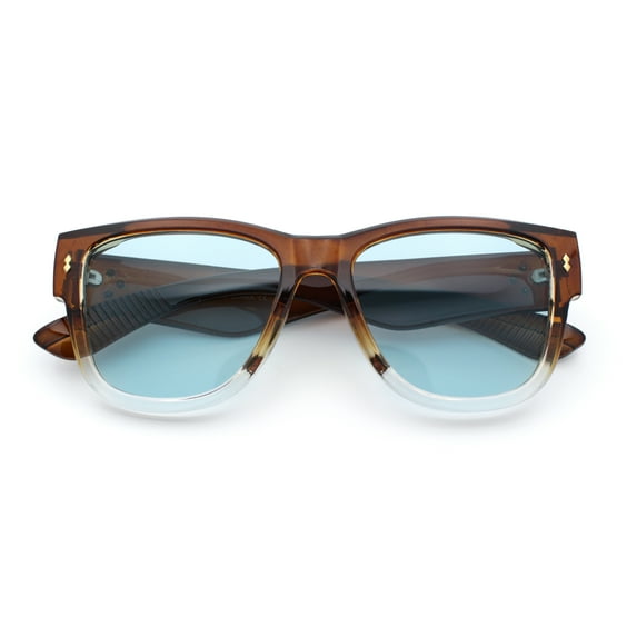 Retro Gentlemanly Vintage Style Horn Rim Hipster Plastic Sunglasses Brown Clear - Blue
