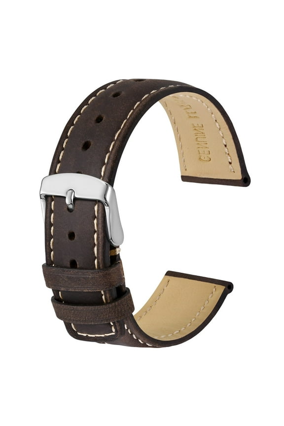 Retro Genuine Leather Watch Straps,18mm Replacement Watch Band with Stainless Steel Buckle