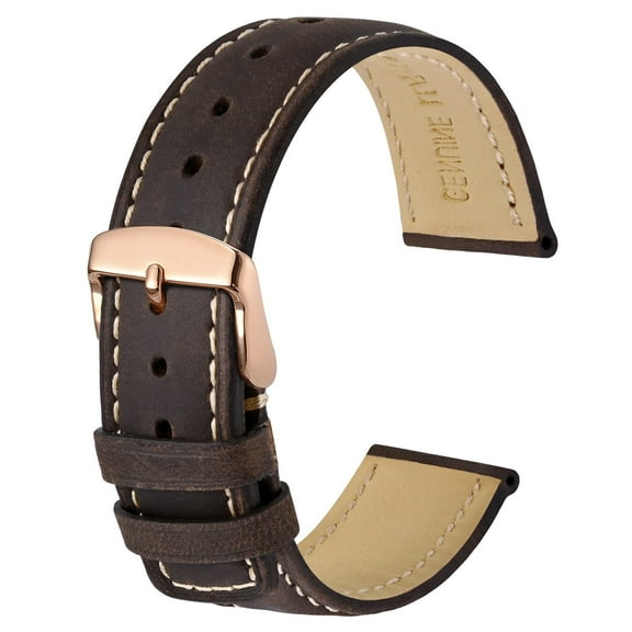 Retro Genuine Leather Watch Straps,20mm Replacement Watch Band with Stainless Steel Buckle