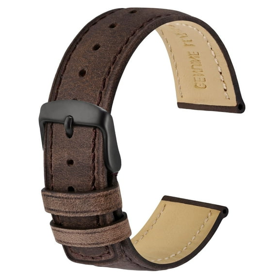 Retro Genuine Leather Watch Straps,22mm Replacement Watch Band with Stainless Steel Buckle