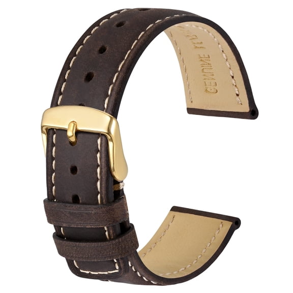 Retro Genuine Leather Watch Straps,22mm Replacement Watch Band with Stainless Steel Buckle
