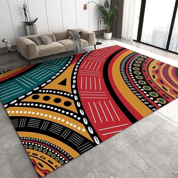 Retro Geometric African Tribal Culture Area Rug, Farmhouse Colorful Bohemian Print Decorative Rugs, with Anti-Slip Easy Clean Carpet for Living Room Bedroom Kitchen Dining Room Home-2x3ft